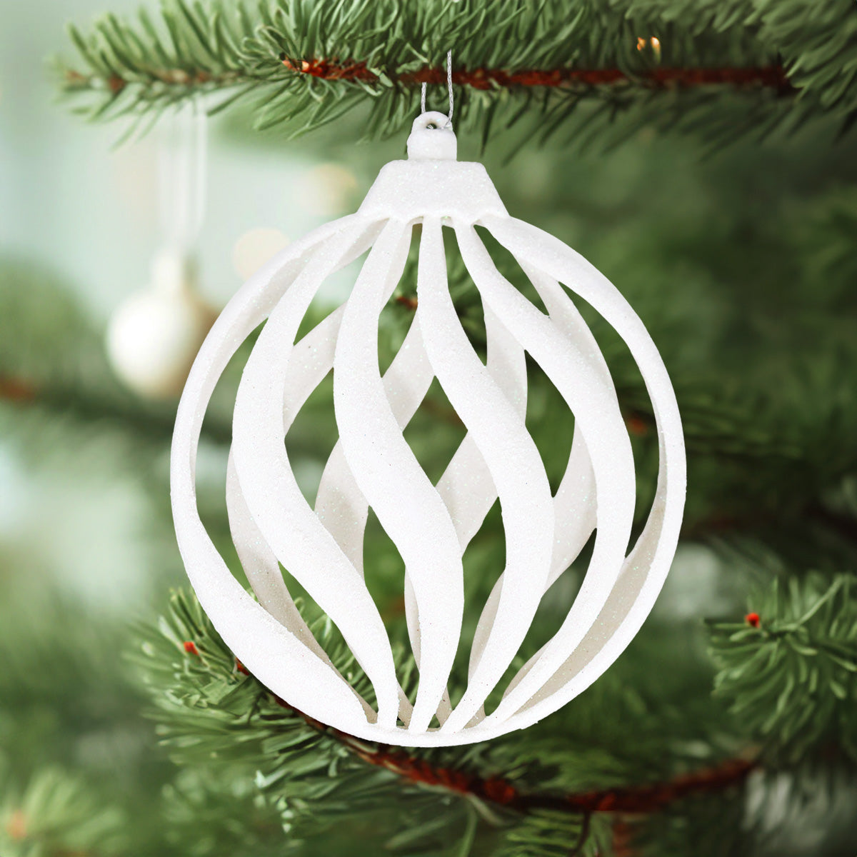 Esfera Navideña, Glitter, Color Blanco, 17 cm