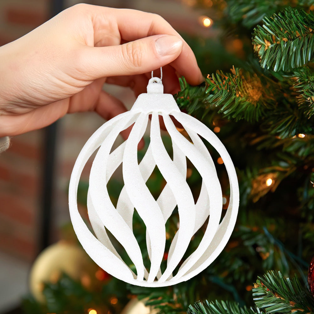 Esfera Navideña, Glitter, Color Blanco, 17 cm