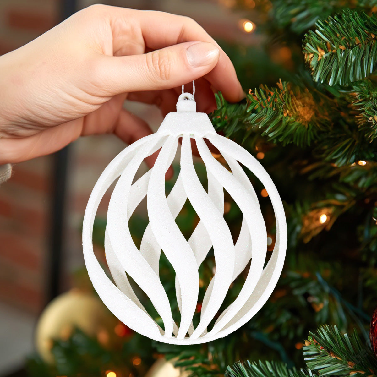 Esfera Navideña, Glitter, Color Blanco, 17 cm