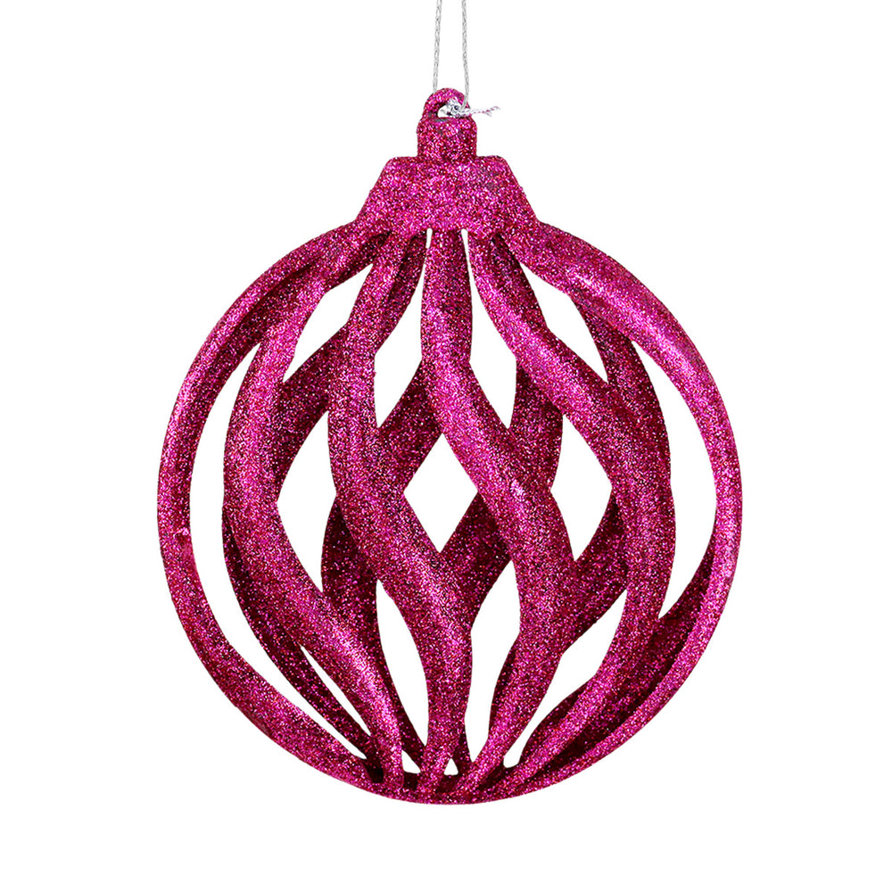Esfera Navideña, Glitter, Color Fucsia, 17 cm