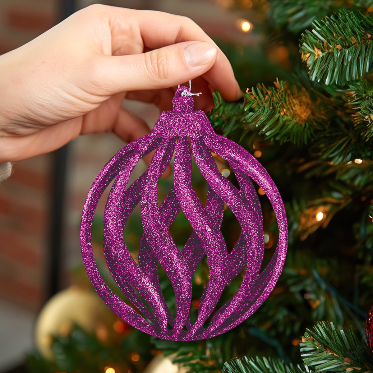 Esfera Navideña, Glitter, Color Morado, 17 cm