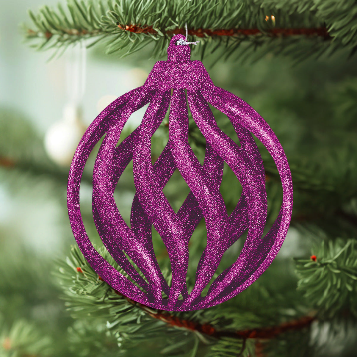 Esfera Navideña, Glitter, Color Morado, 17 cm