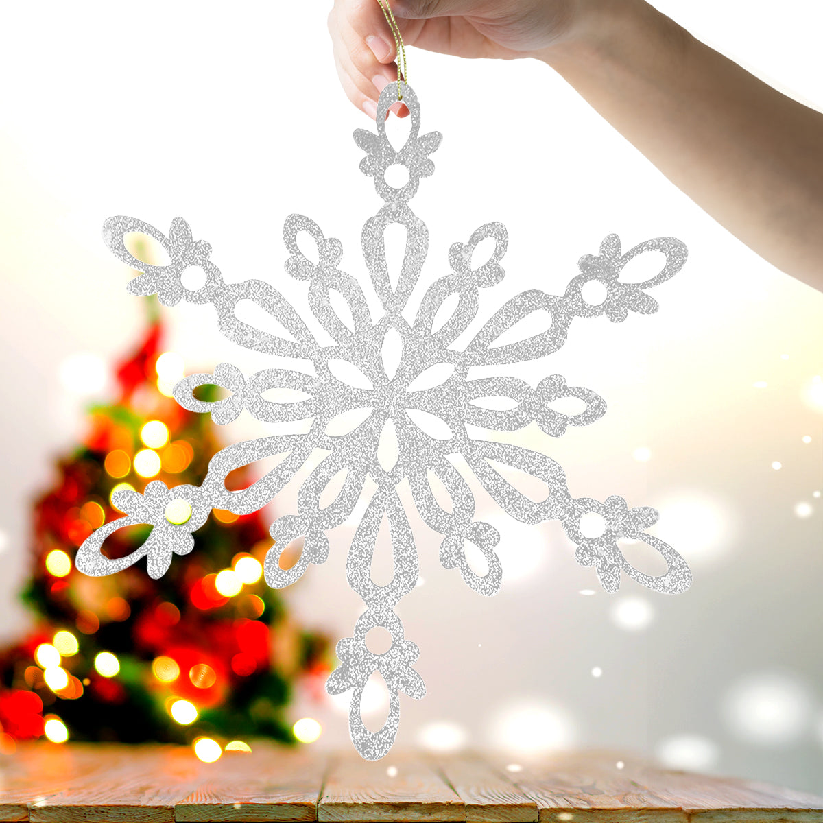 Copo de Nieve Jumbo con Glitter, Color Plata