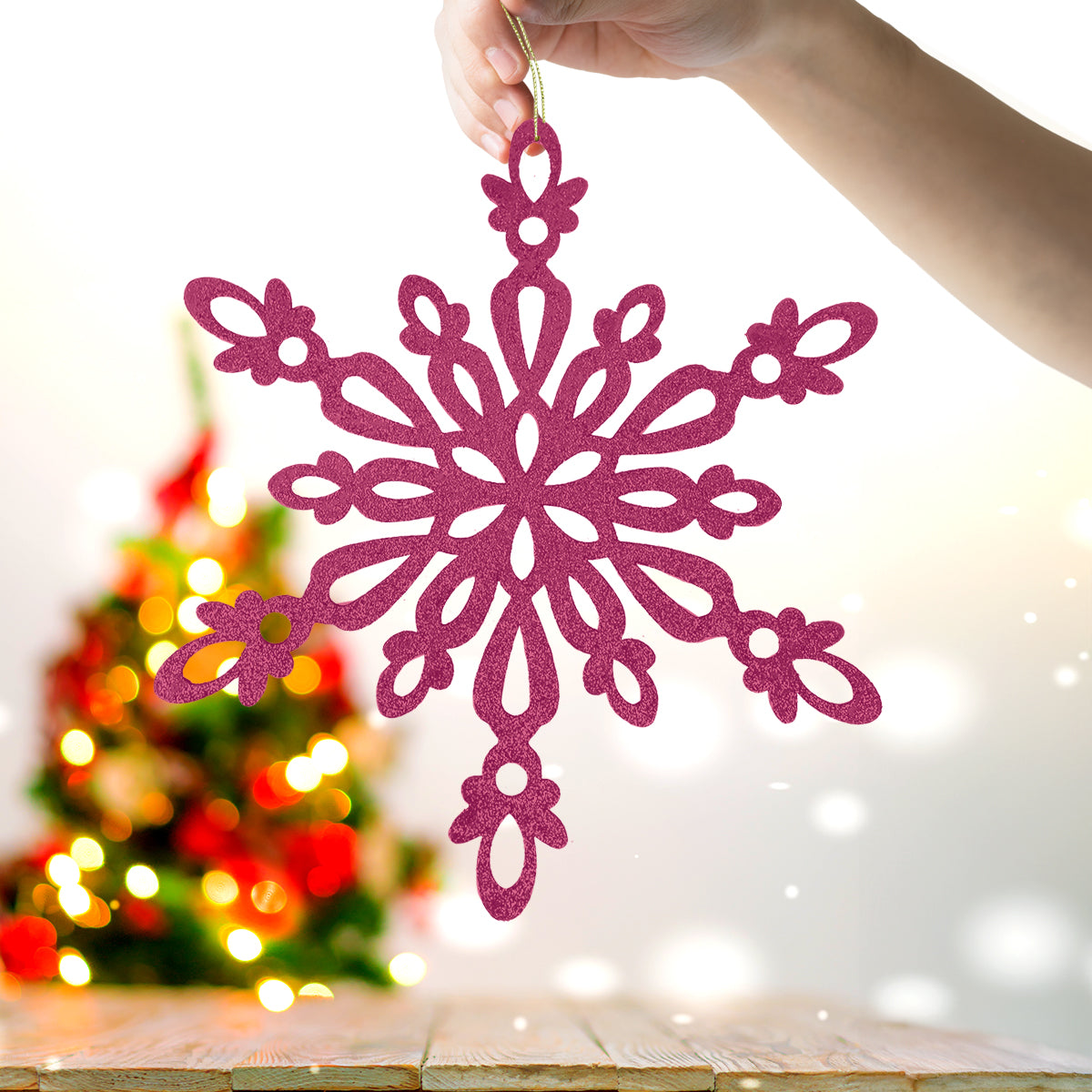 Copo de Nieve Jumbo con Glitter, Color Fucsia