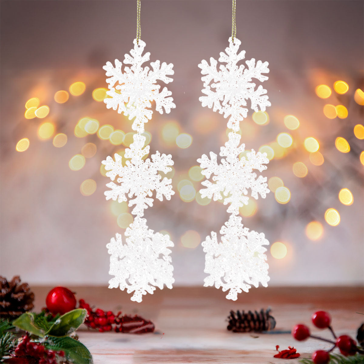 Copo de Nieve, Ornamento Colgante, Color Blanco, 2 pzas