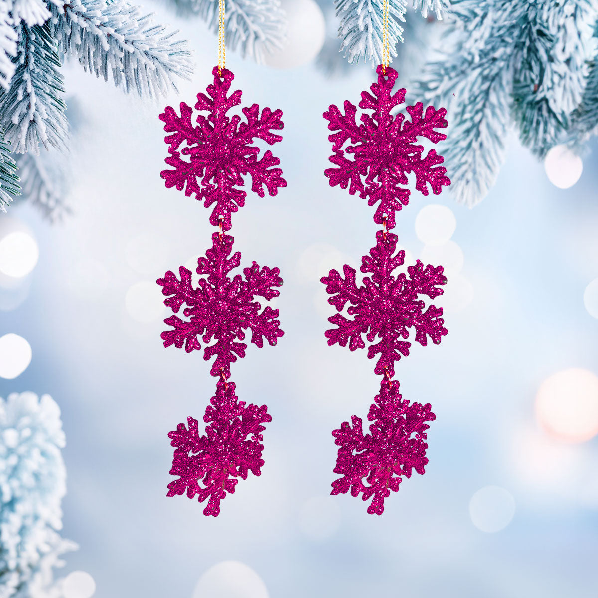 Copo de Nieve, Ornamento Colgante, Color Fucsia, 2 pzas