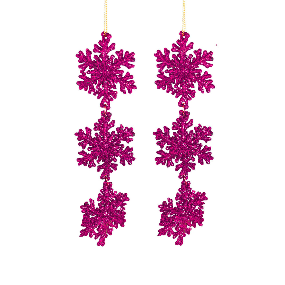 Copo de Nieve, Ornamento Colgante, Color Fucsia, 2 pzas