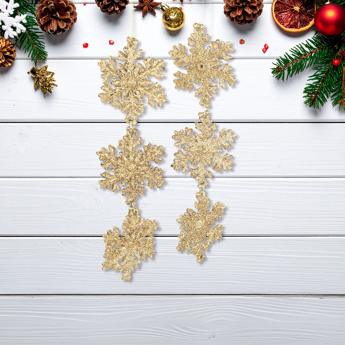 Copo de Nieve, Ornamento Colgante, Color Oro, 2 pzas