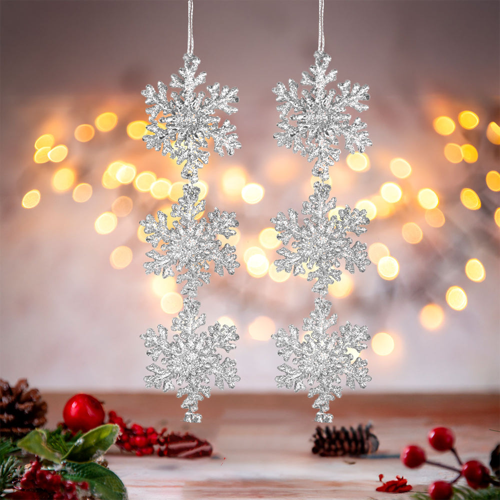 Copo de Nieve, Ornamento Colgante, Color Plata, 2 pzas