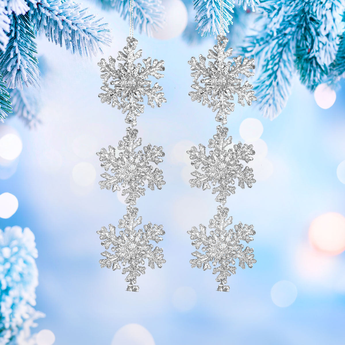 Copo de Nieve, Ornamento Colgante, Color Plata, 2 pzas