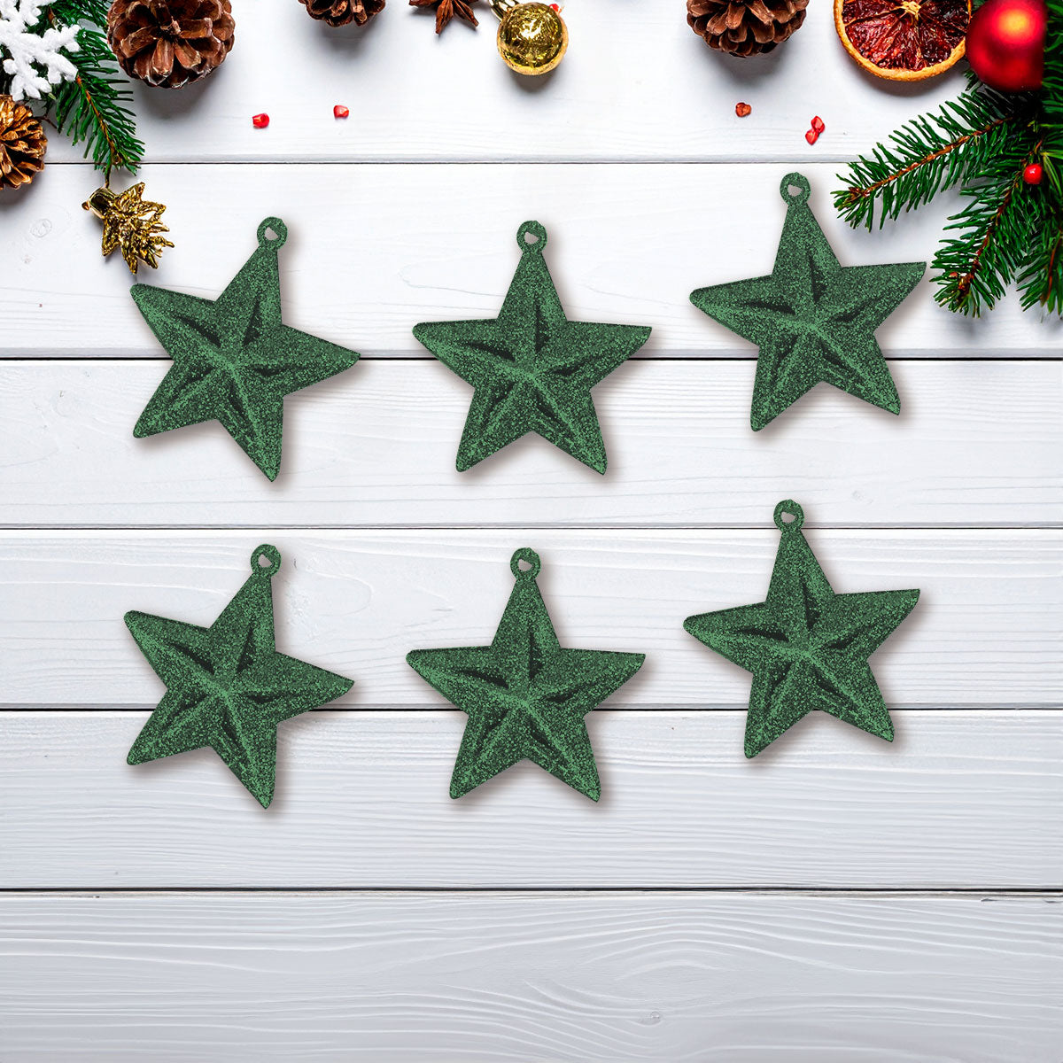 Mini Estrellas, Ornamento Navideño Glitter, Color Verde