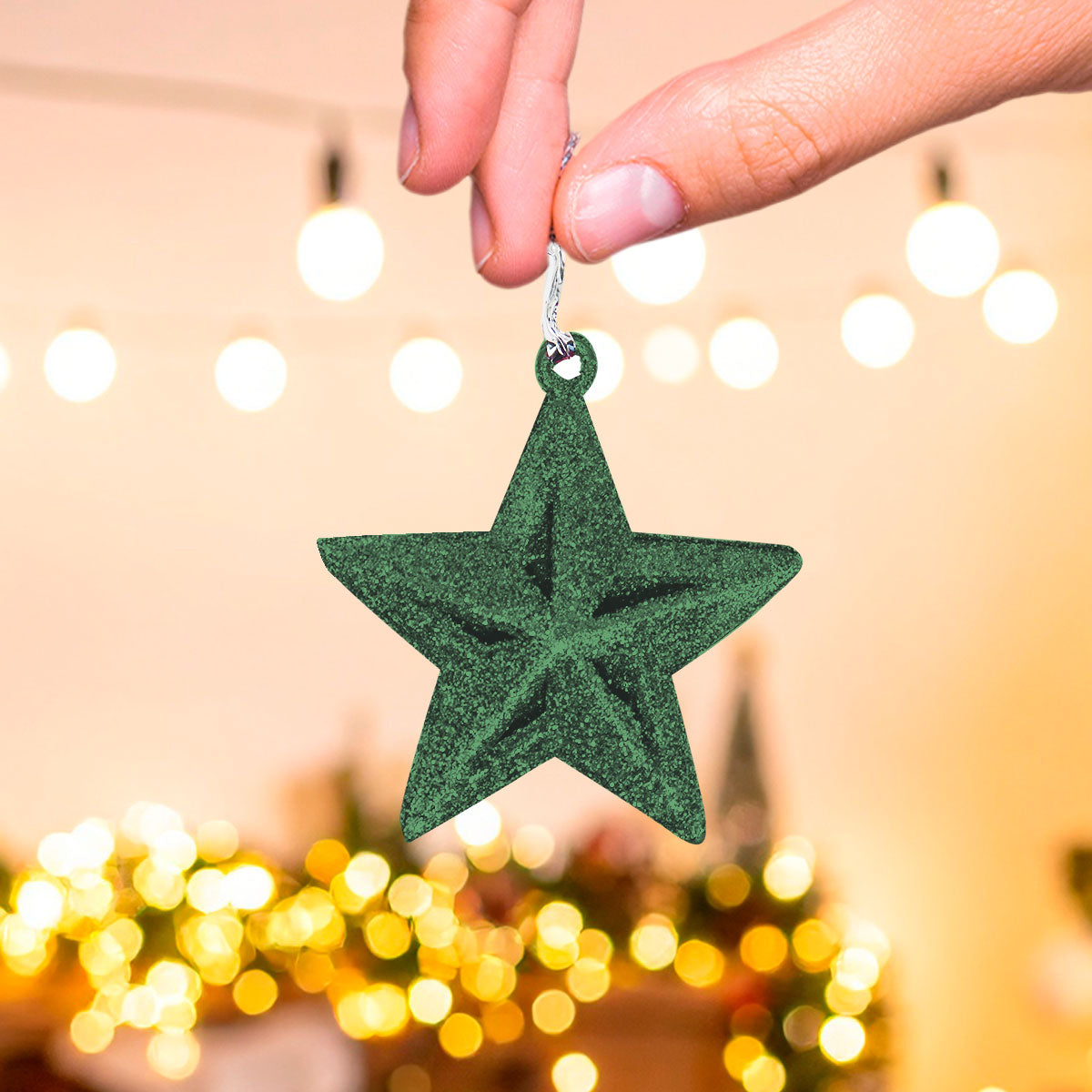 Mini Estrellas, Ornamento Navideño Glitter, Color Verde