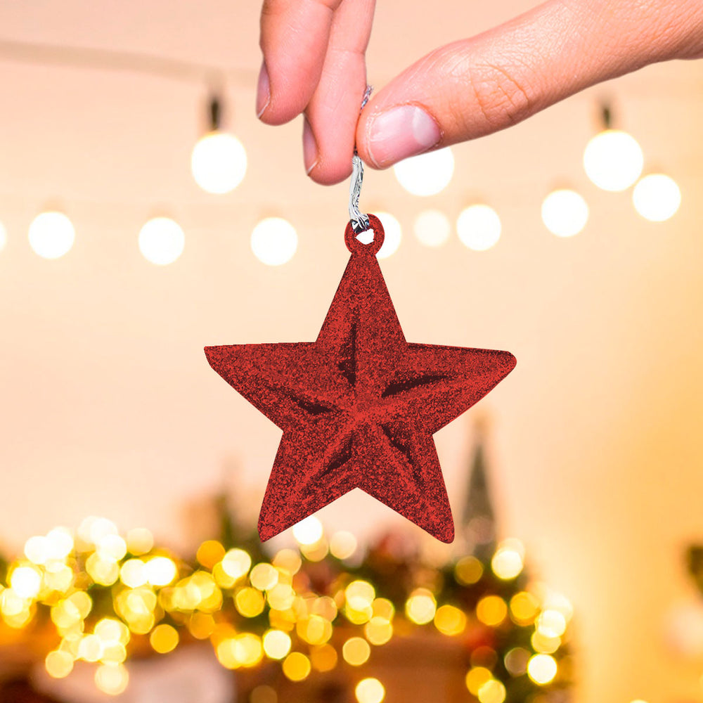 Mini Estrellas, Ornamento Navideño Glitter, Color Rojo