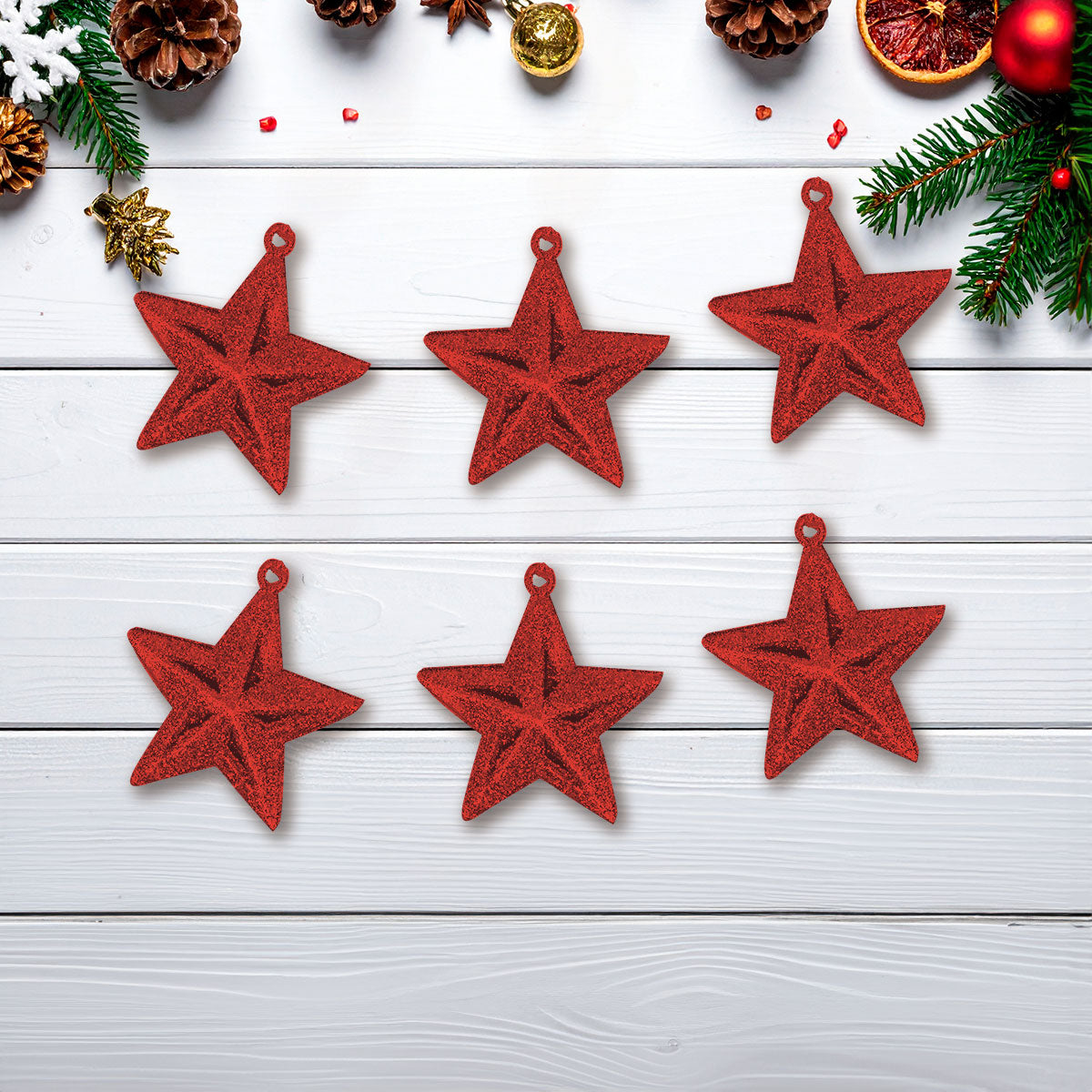 Mini Estrellas, Ornamento Navideño Glitter, Color Rojo