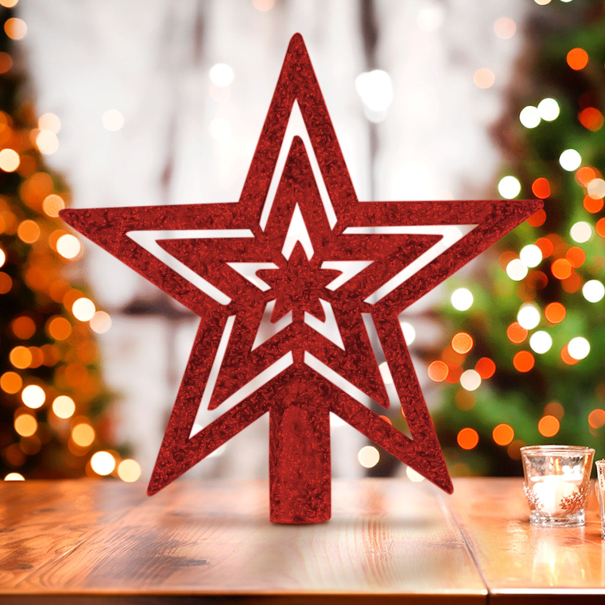 Mini Estrella Brillante, Punta de Árbol, Color Rojo