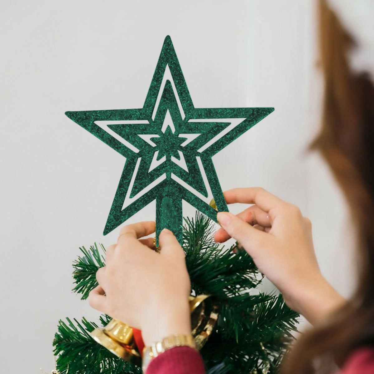 Mini Estrella Brillante, Punta de Árbol, Color Verde