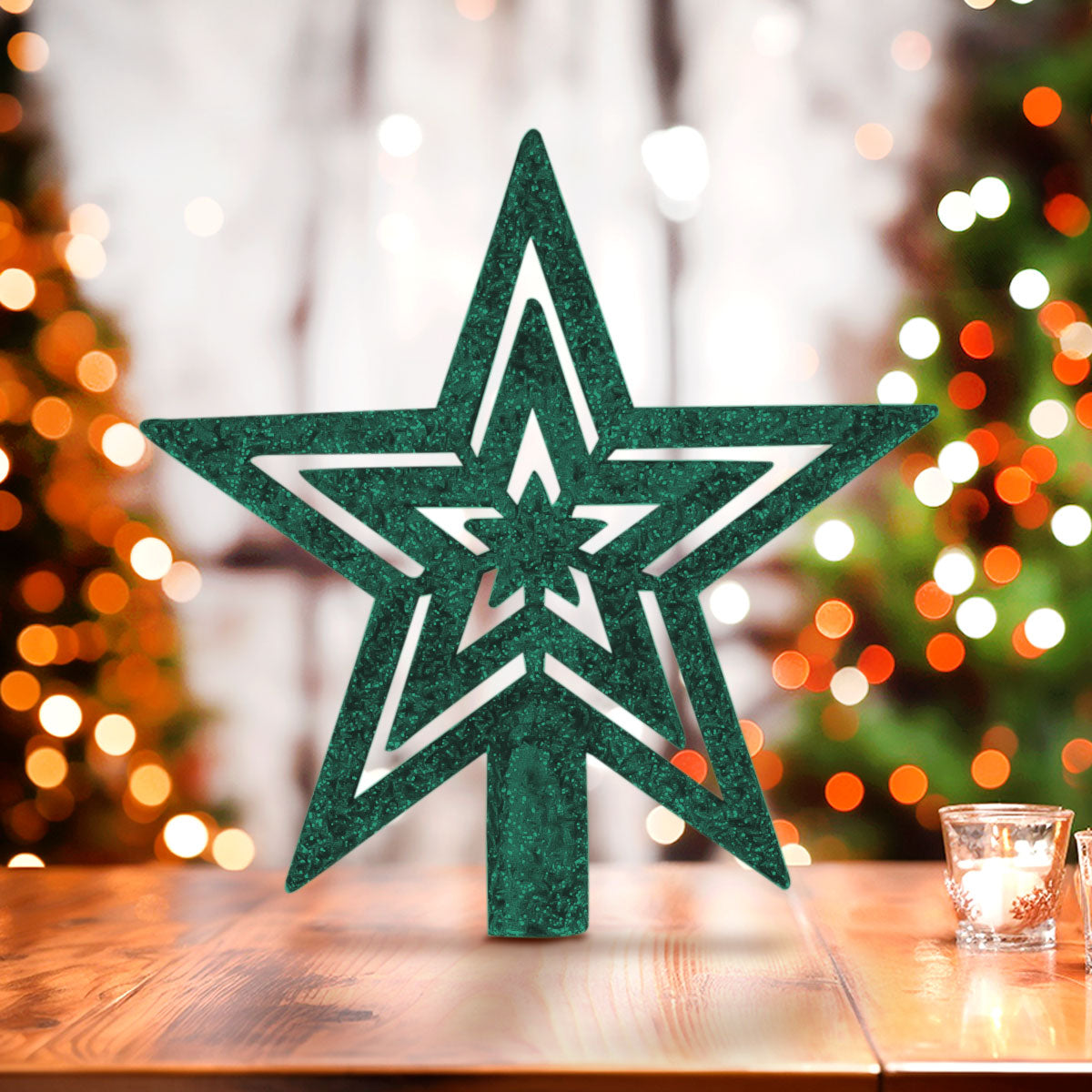 Mini Estrella Brillante, Punta de Árbol, Color Verde