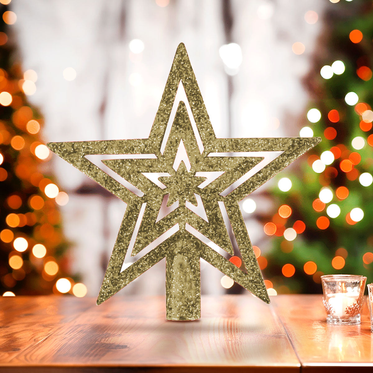 Mini Estrella Brillante, Punta de Árbol, Color Oro