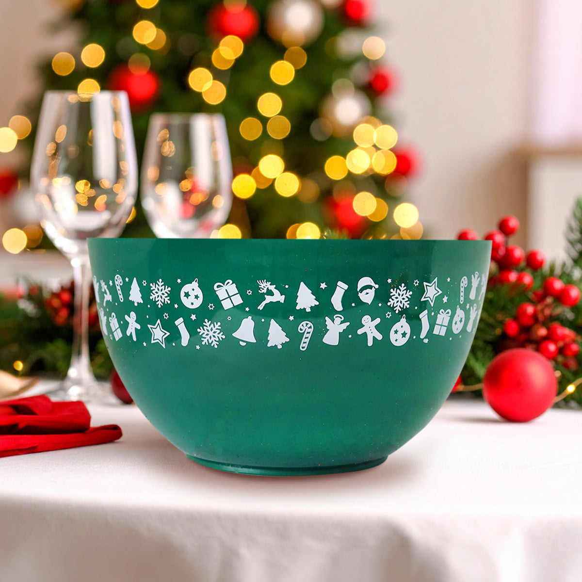 Recipiente de Plástico Navideño, Color Verde