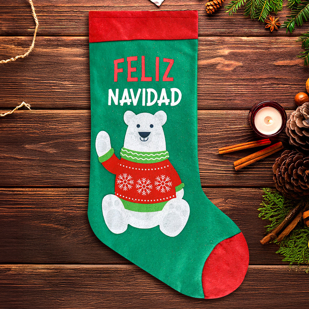 Bota Navideña, Oso con Suéter, 40 cm