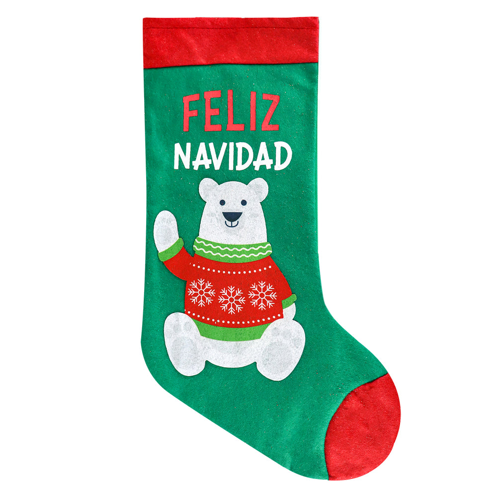 Bota Navideña, Oso con Suéter, 40 cm