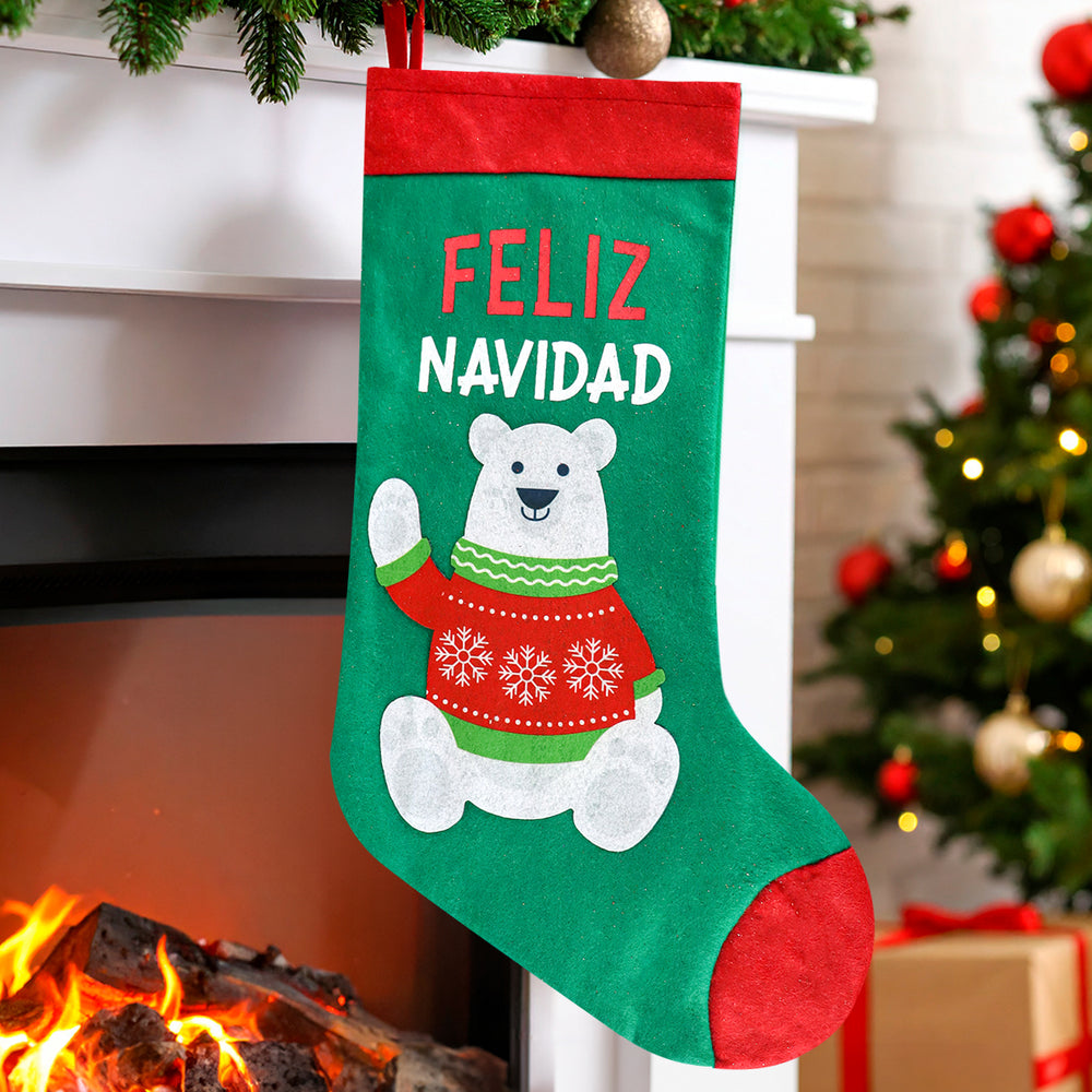 Bota Navideña, Oso con Suéter, 40 cm