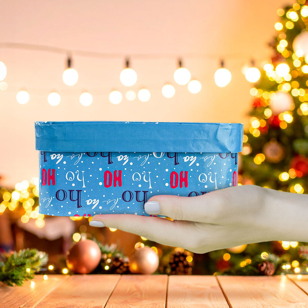 Caja Cuadrada Multiusos Navideña con Ventana, Color Azul