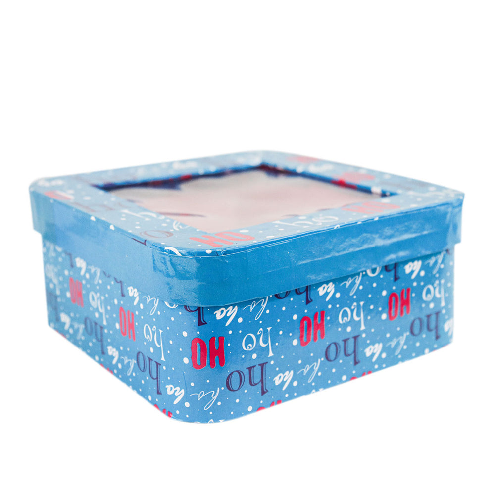 Caja Cuadrada Multiusos Navideña con Ventana, Color Azul