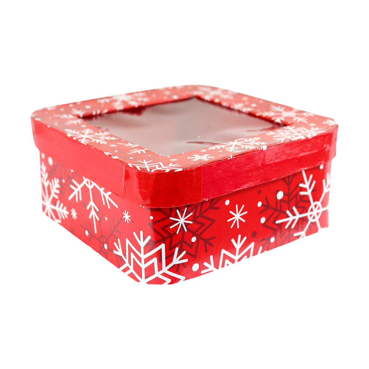 Caja Cuadrada Multiusos Navideña con Ventana, Color Rojo