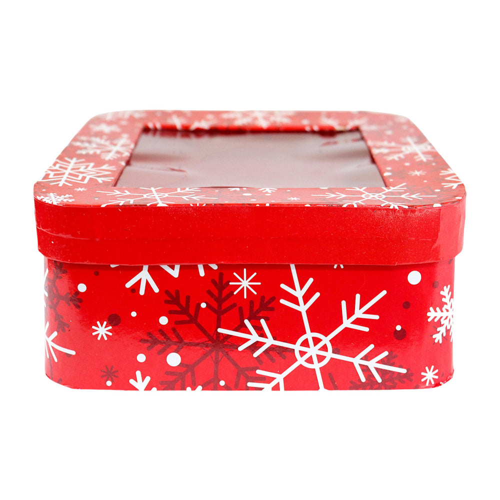 Caja Cuadrada Multiusos Navideña con Ventana, Color Rojo