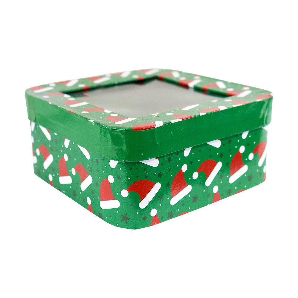Caja Cuadrada Multiusos Navideña con Ventana, Color Verde