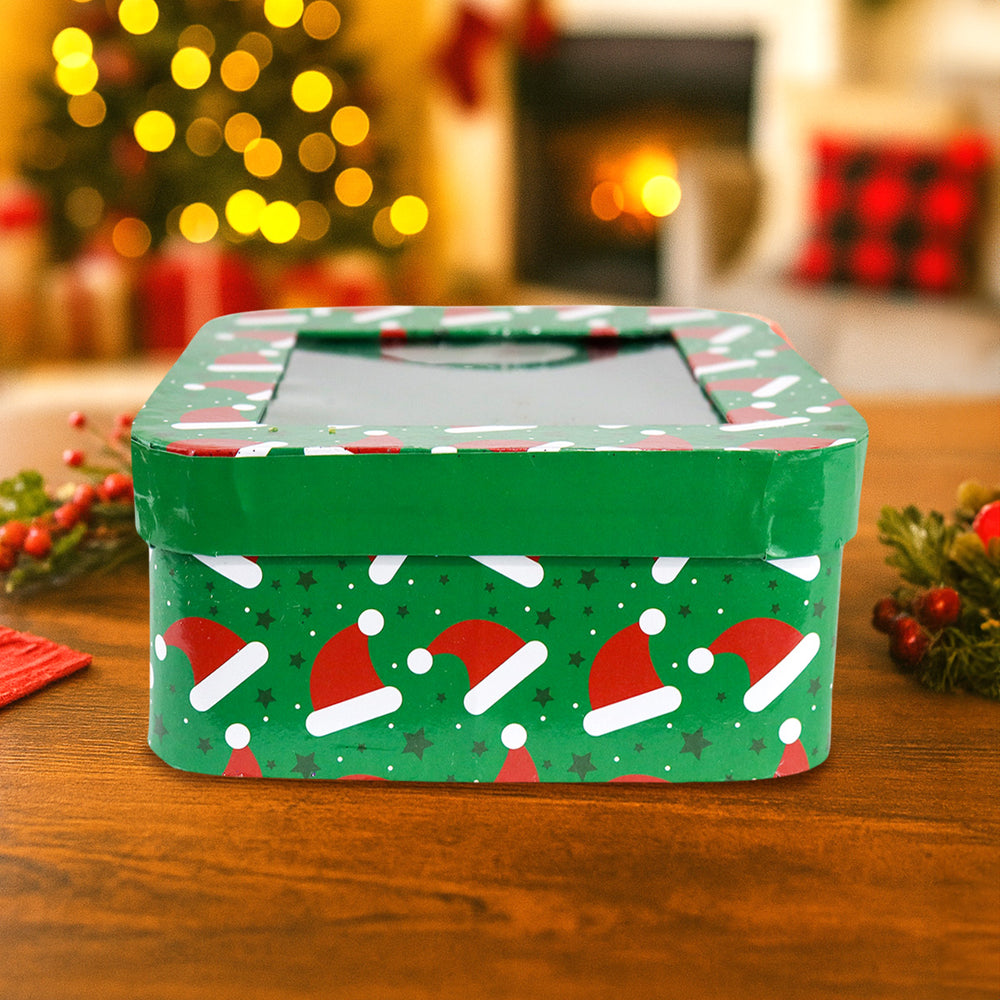 Caja Cuadrada Multiusos Navideña con Ventana, Color Verde