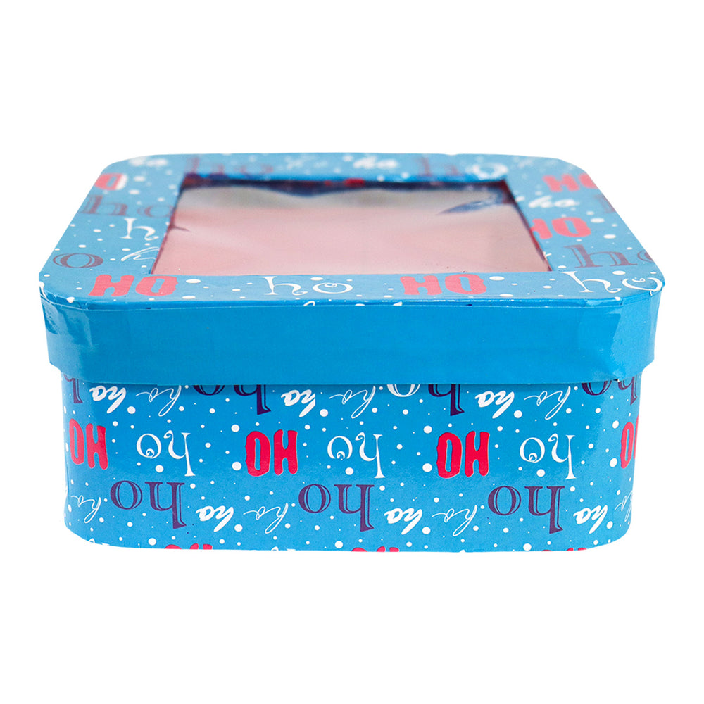 Caja Cuadrada Multiusos Navideña con Ventana, Color Azul