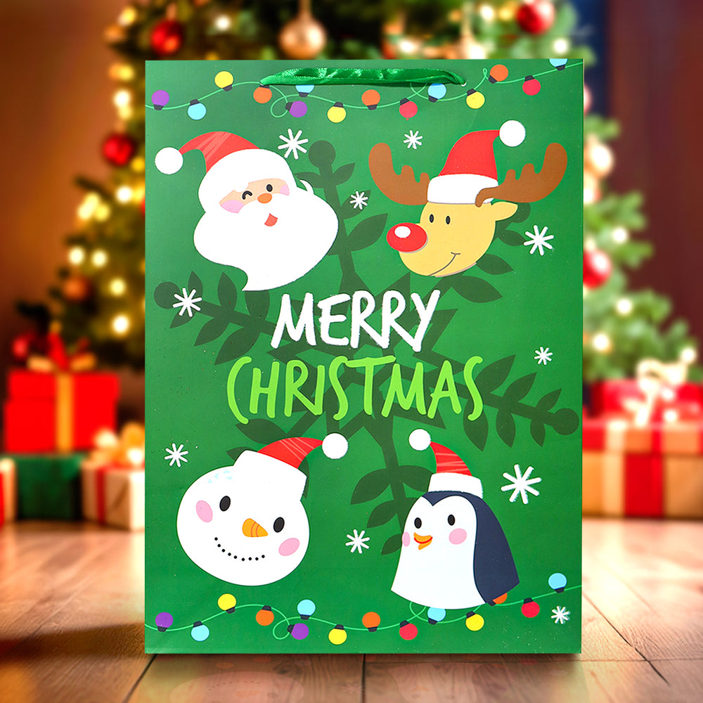 Bolsa de Regalo Navideña Grande "Merry Christmas" Color Verde