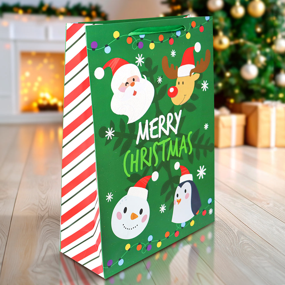 Bolsa de Regalo Navideña Grande "Merry Christmas" Color Verde