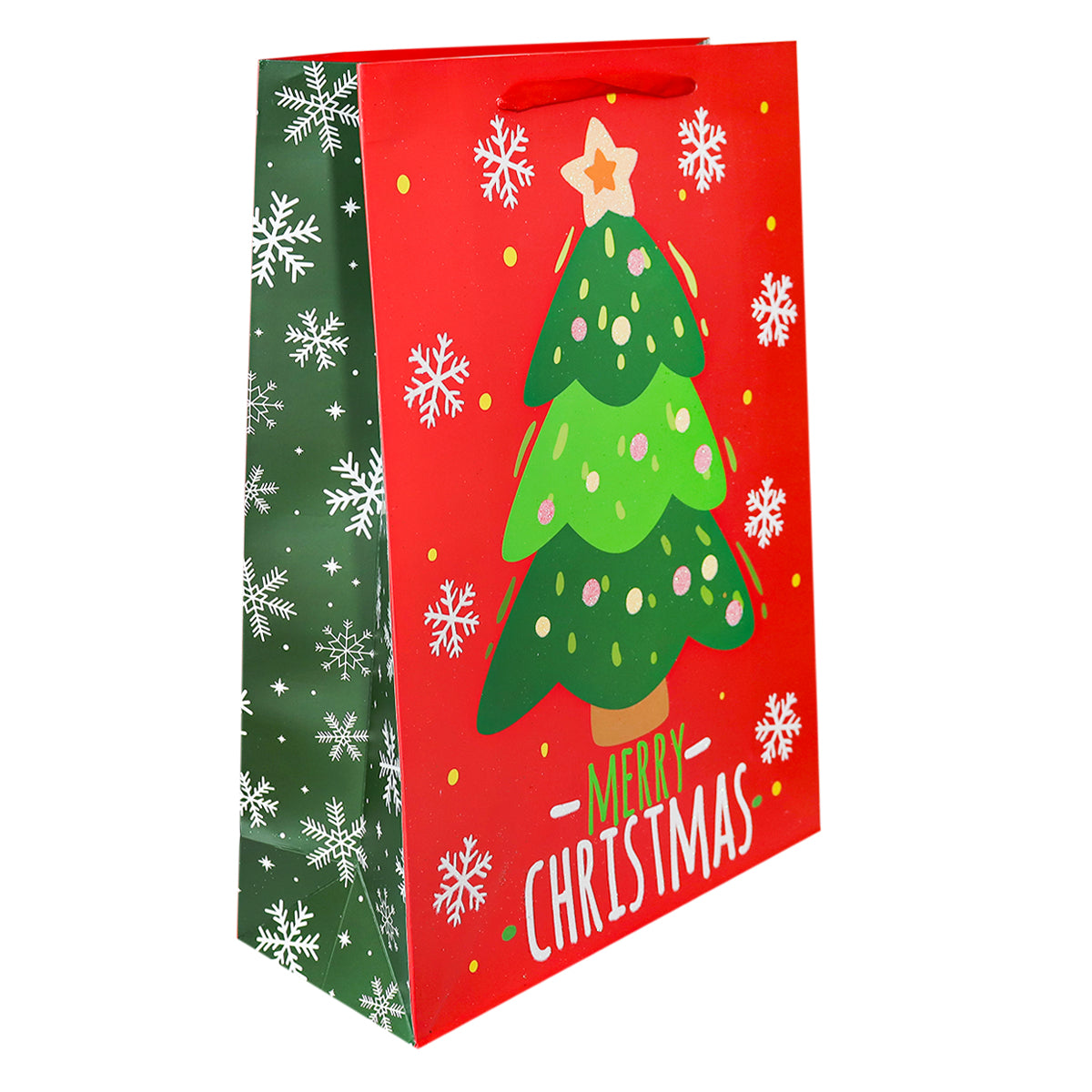 Bolsa de Regalo Navideña Grande, Diseño Pino, Color Rojo
