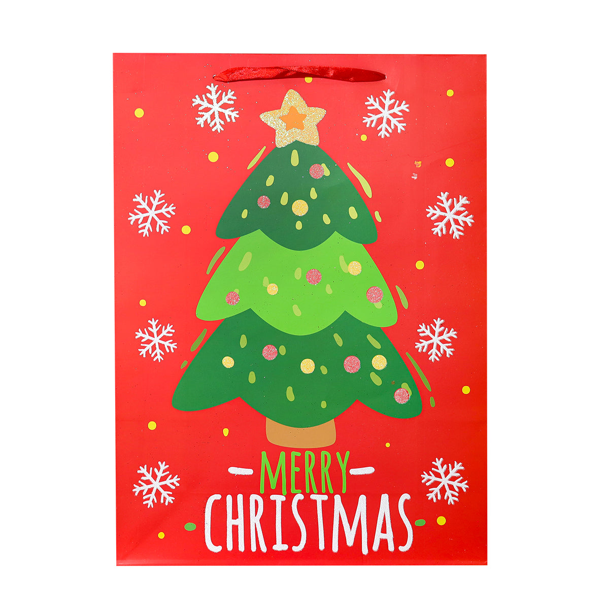 Bolsa de Regalo Navideña Grande, Diseño Pino, Color Rojo