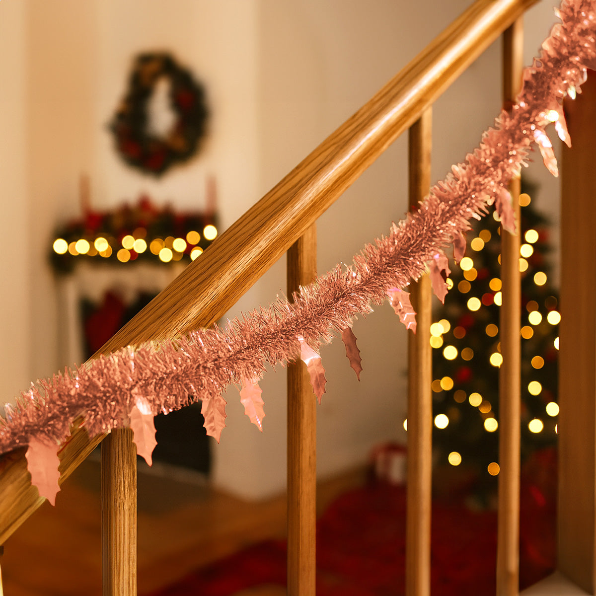 Guirnalda Navideña Brillante, Detalles Hojas, Color Bronce