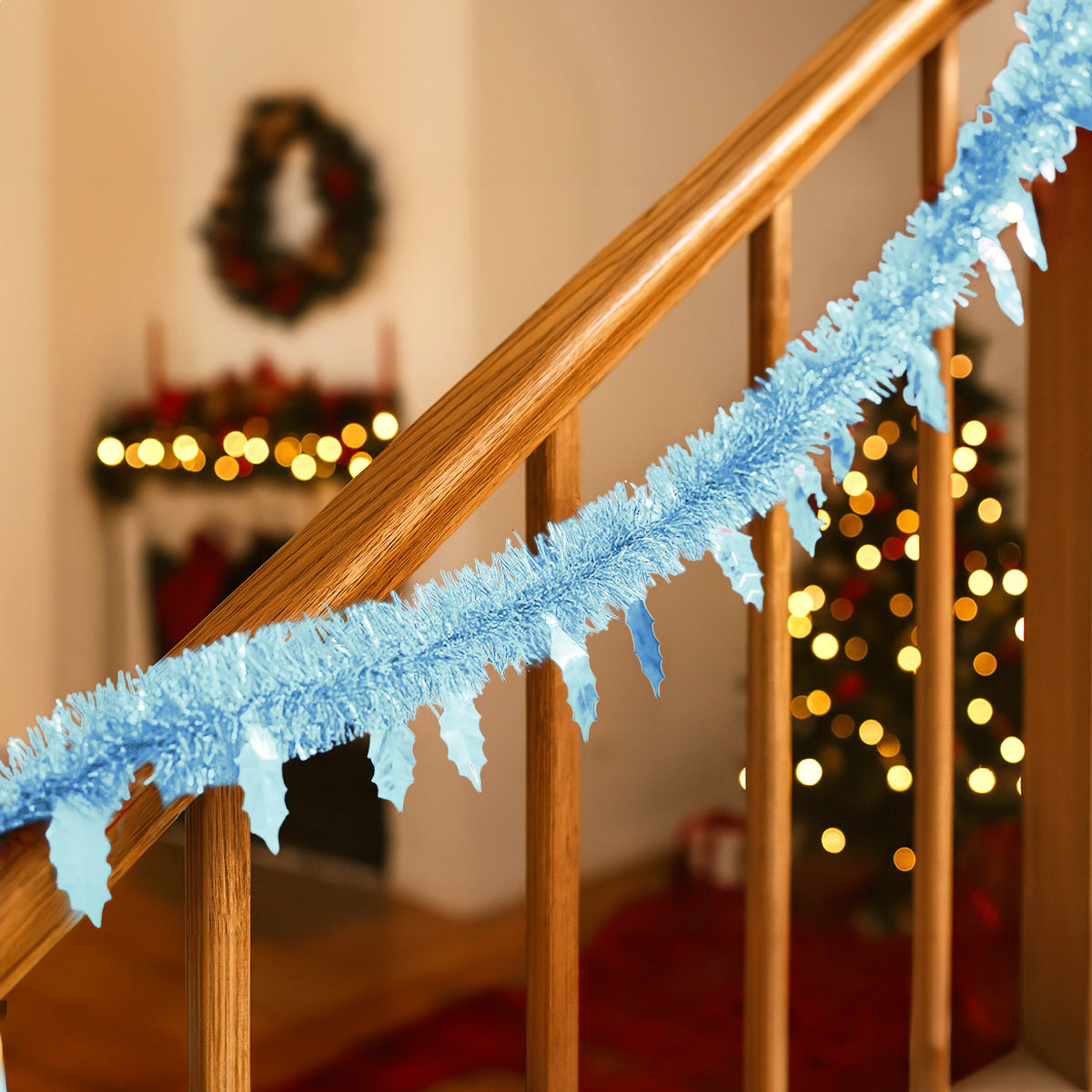 Guirnalda Navideña Brillante, Detalles Hojas, Color Azul