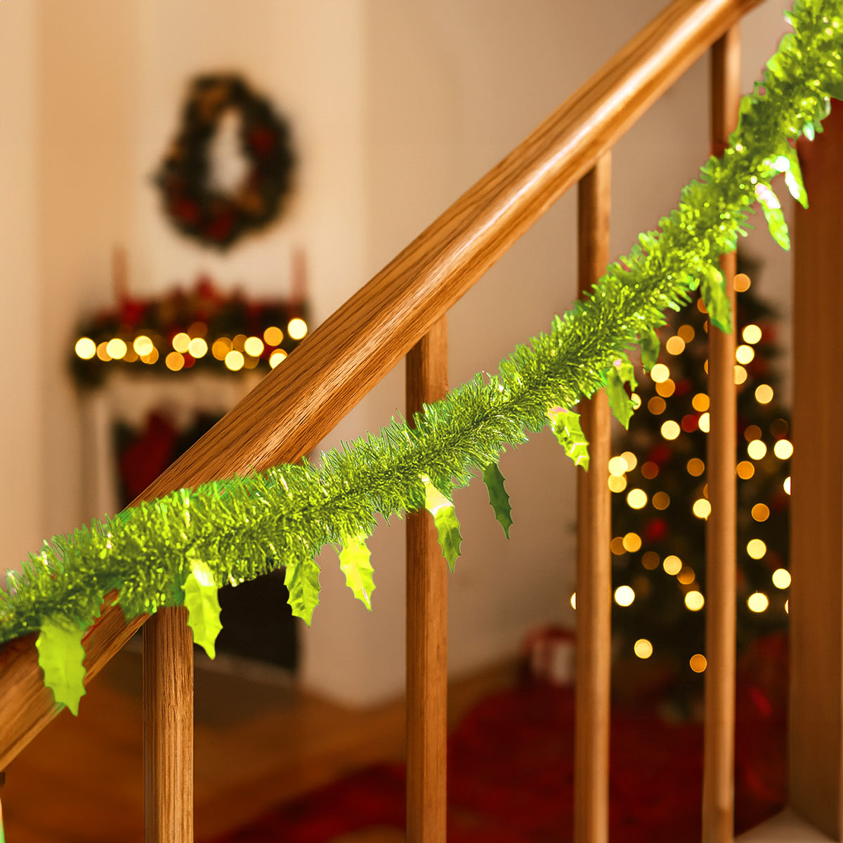 Guirnalda Navideña Brillante, Detalles Hojas, Color Verde