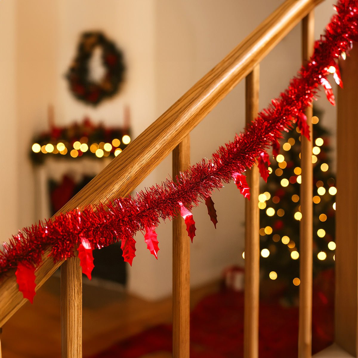 Guirnalda Navideña Brillante, Detalles Hojas, Color Vino