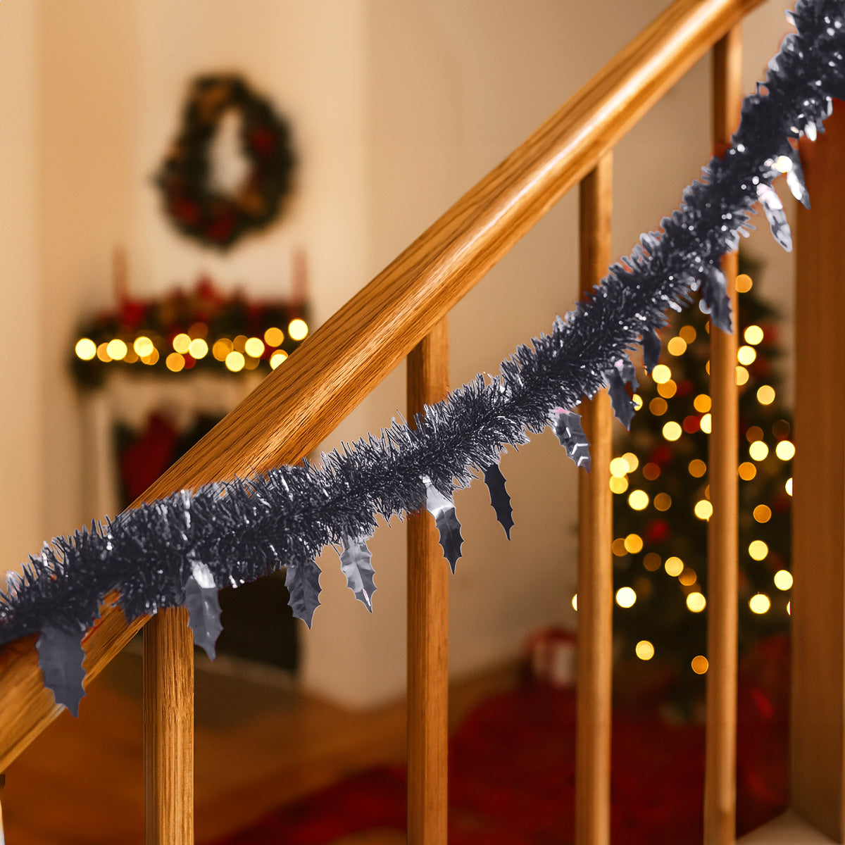 Guirnalda Navideña Brillante, Detalles Hojas, Color Negro