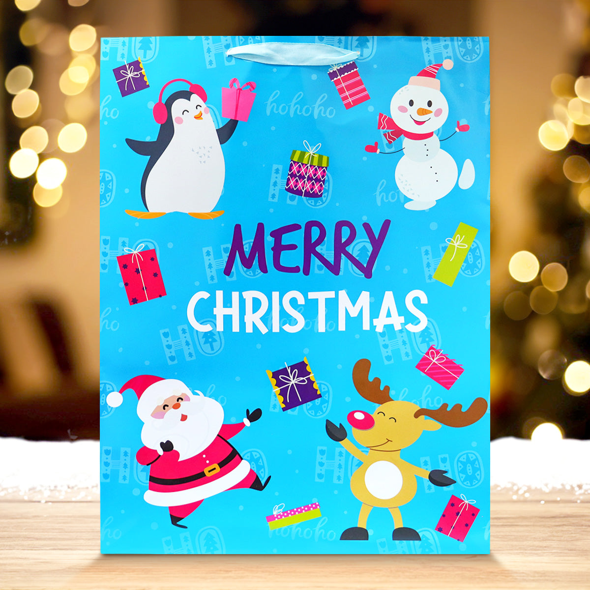 Bolsa de Regalo Navideña Grande, Color Azul