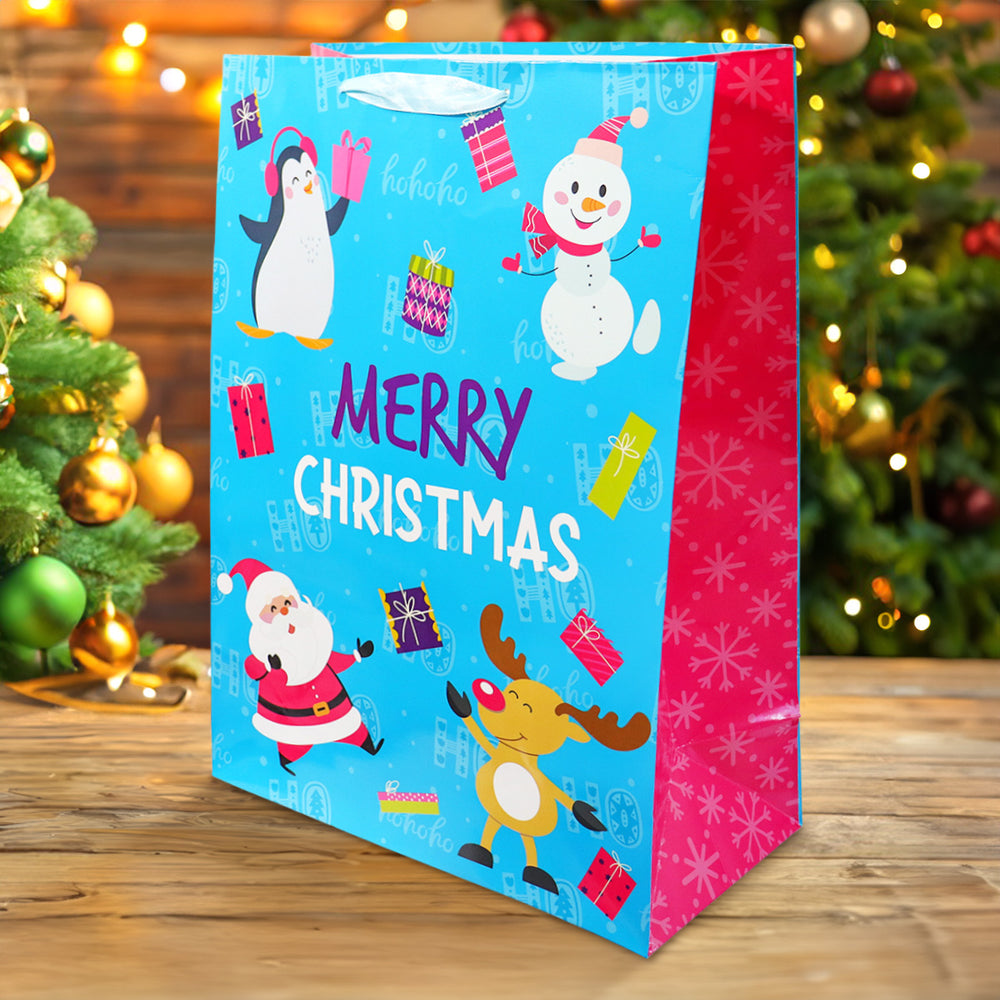 Bolsa de Regalo Navideña Grande, Color Azul