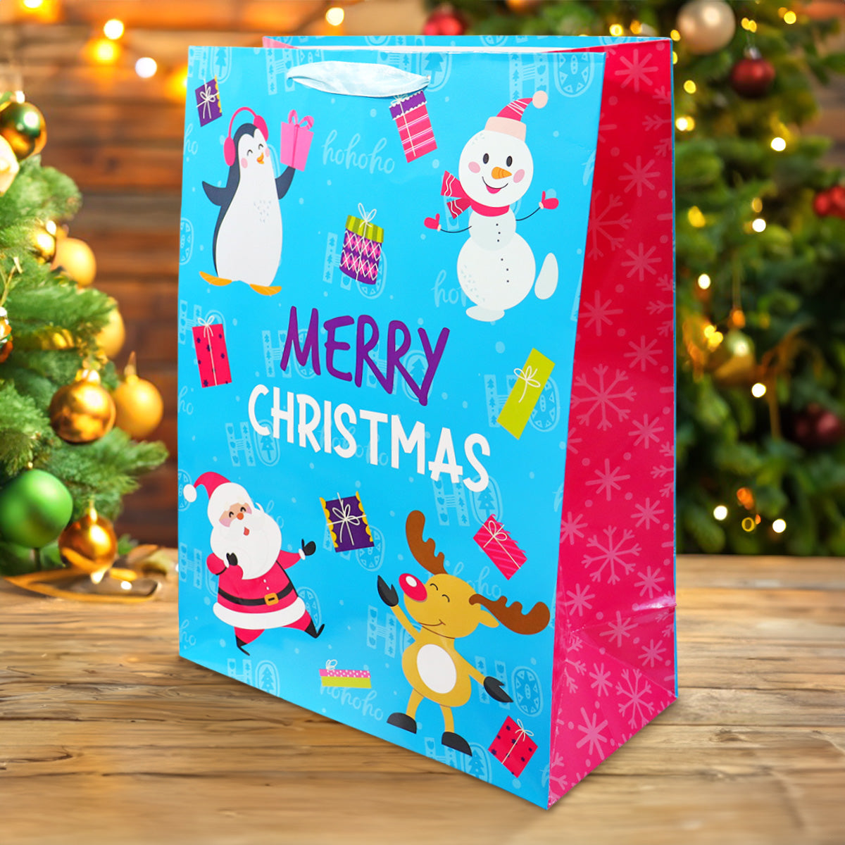 Bolsa de Regalo Navideña Grande, Color Azul