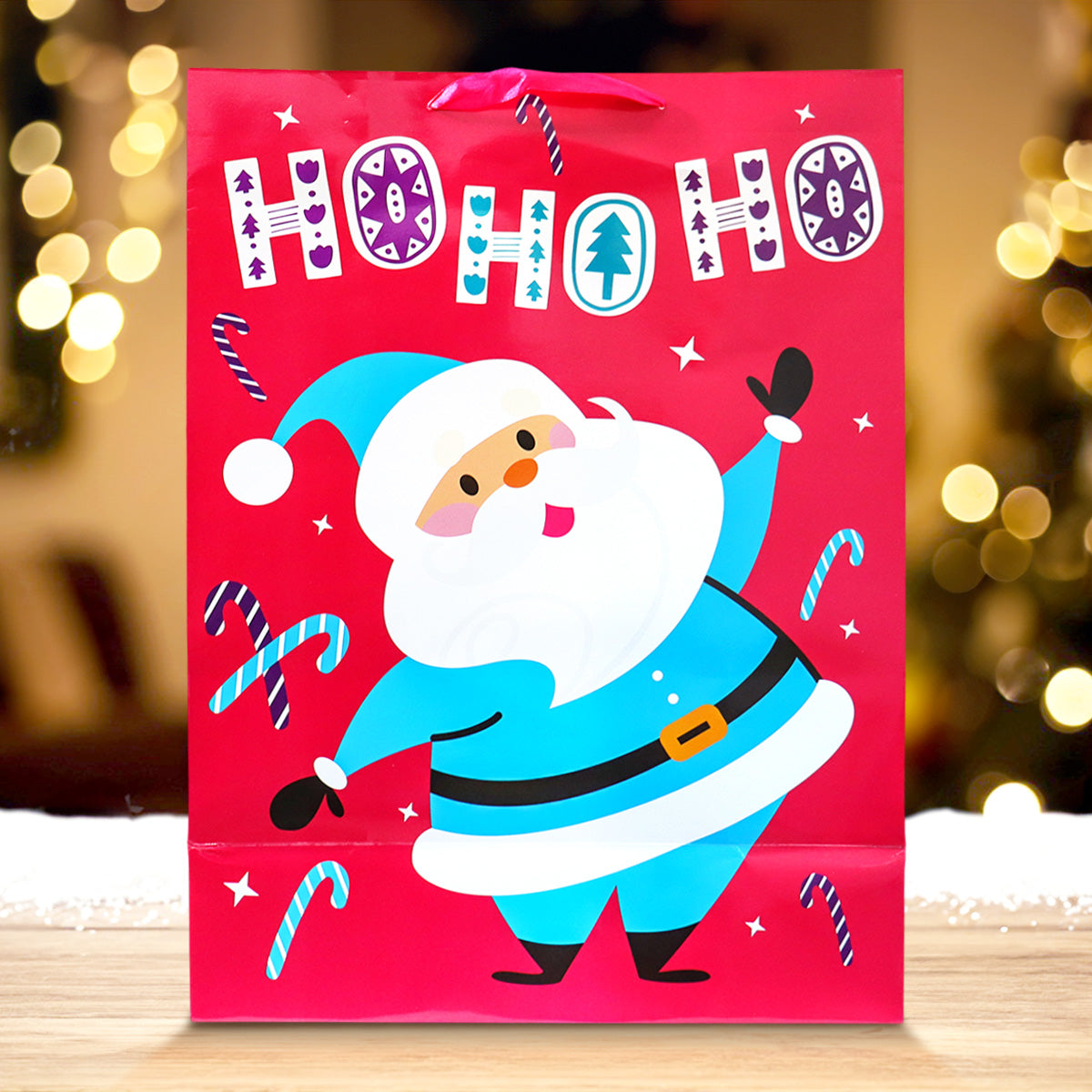 Bolsa de Regalo Navideña Grande, Santa Claus, Color Rosa