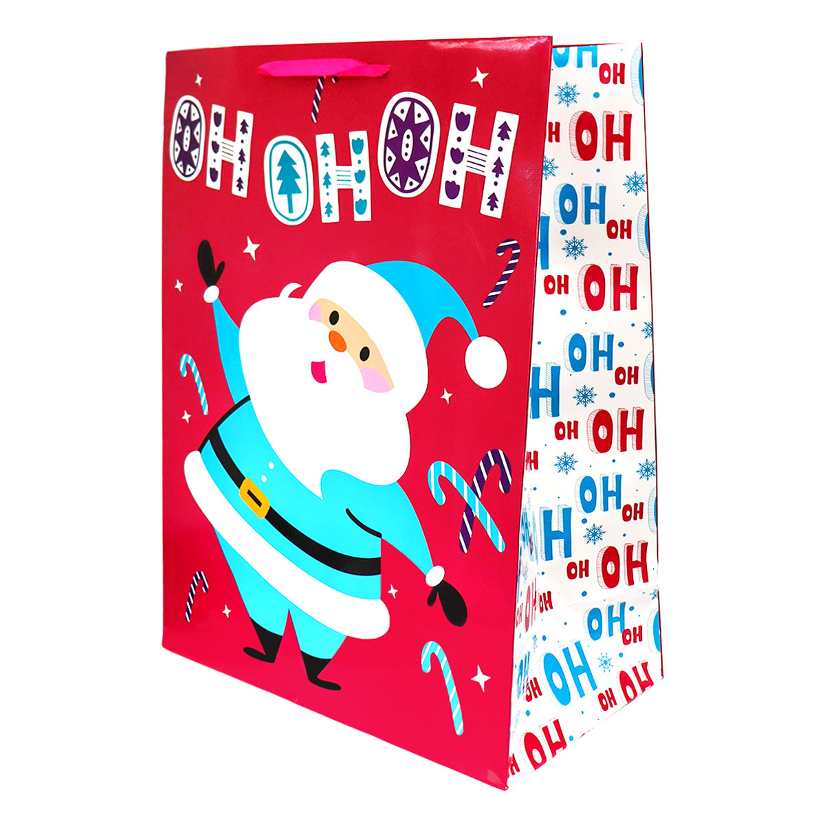 Bolsa de Regalo Navideña Grande, Santa Claus, Color Rosa