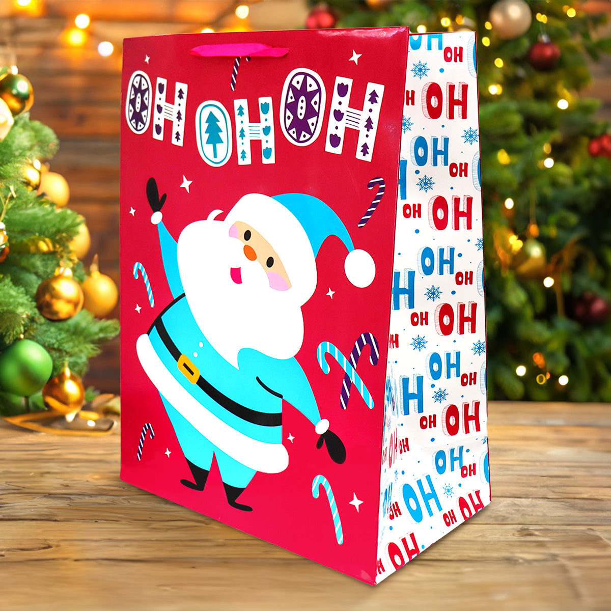 Bolsa de Regalo Navideña Grande, Santa Claus, Color Rosa