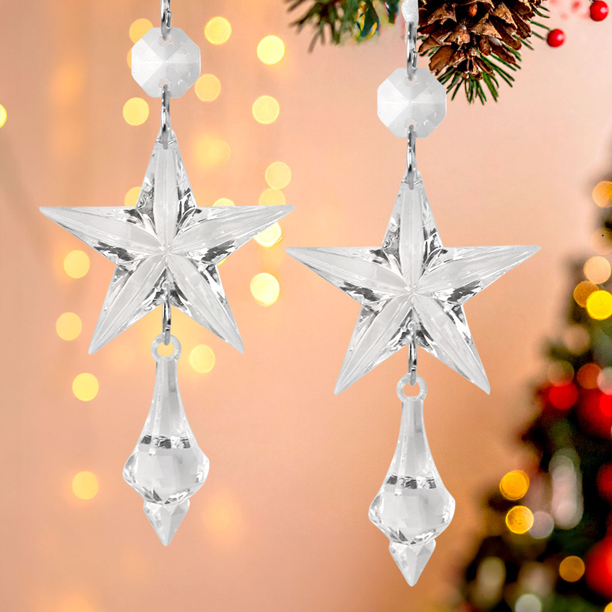 Estrellas, Adorno de Árbol Navideño de Plástico, 2 pzas