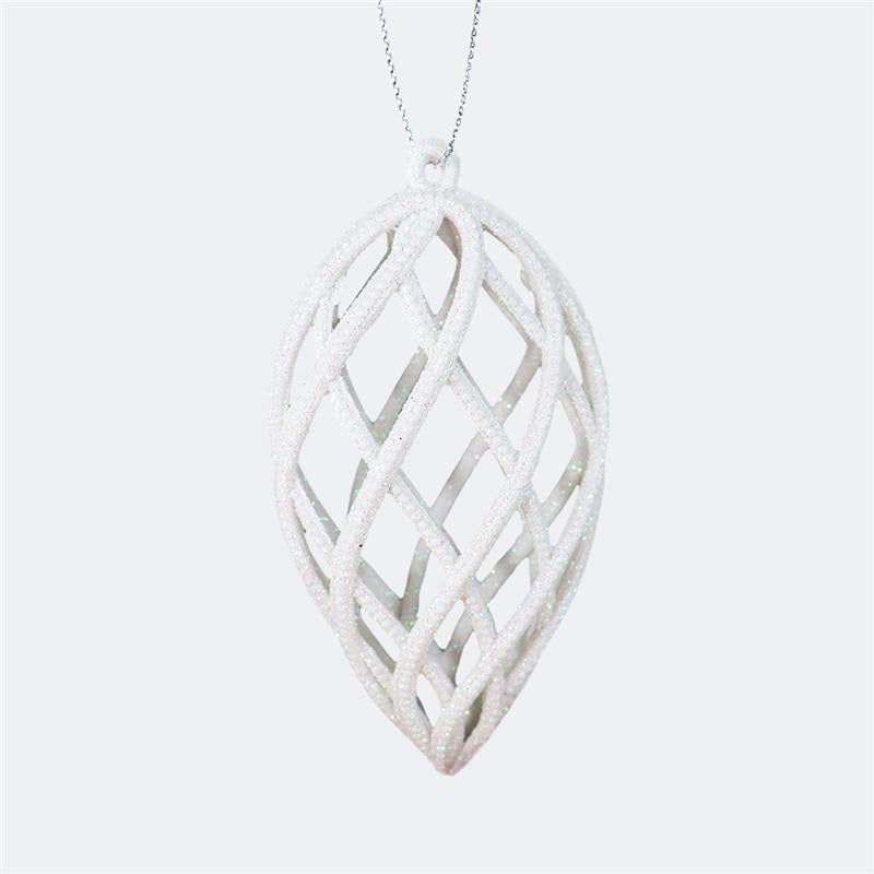 Esferas Navideñas con Glitter, Forma Lágrima, Color Blanco, 2 pzas